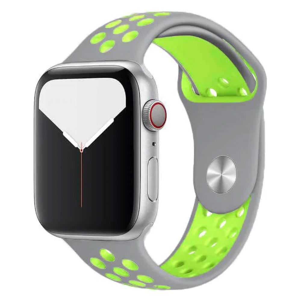 Ezüstszürke-neonzöld Apple Watch szilikon sport szíj