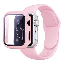 Púderrózsaszín Apple Watch szilikon szíj és tok