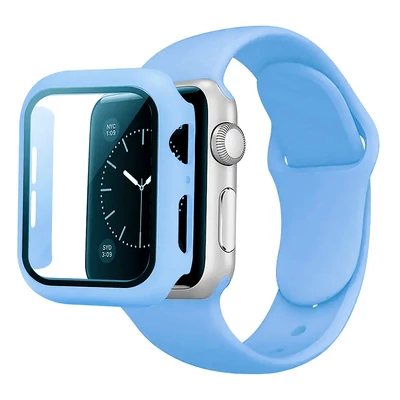 Púderkék Apple Watch szilikon szíj és tok