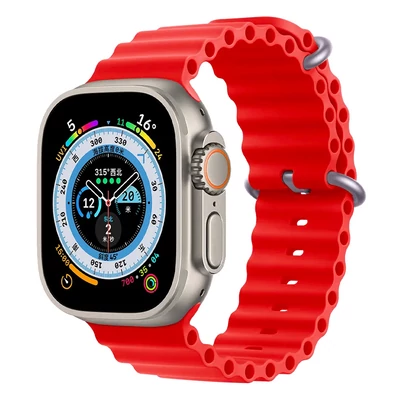 Cseresznyepiros Apple Watch óceán szilikon szíj