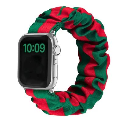 Angolzöld-bársonyvörös Scrunchie szövet szíj