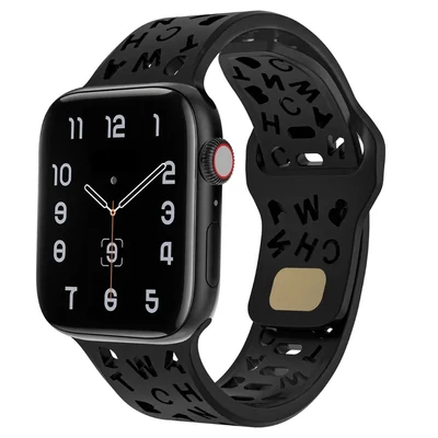 Éjfekete ABC szilikon Apple Watch szíj