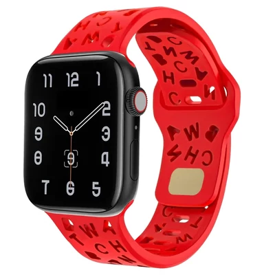 Tűzpiros ABC Apple Watch szilikon szíj