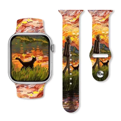 Van Gogh macskája mintás szilikon szíj